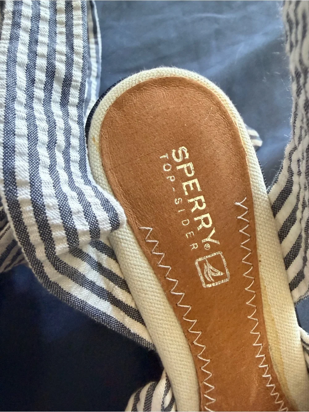 Sperry Striped Wrap Sandal Wedges - Blue/White